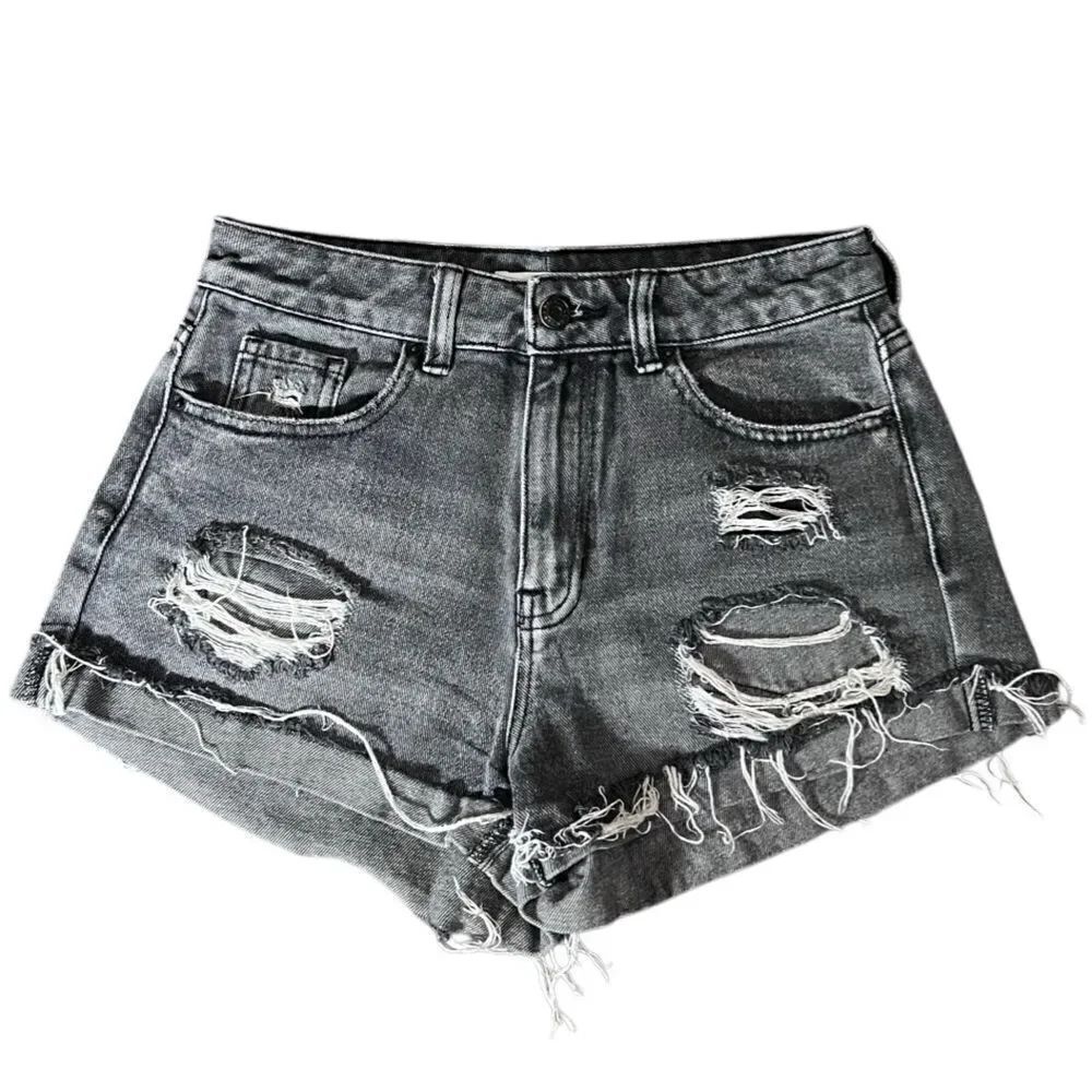 PacSun mom shorts distressed jean black wash denim size 25